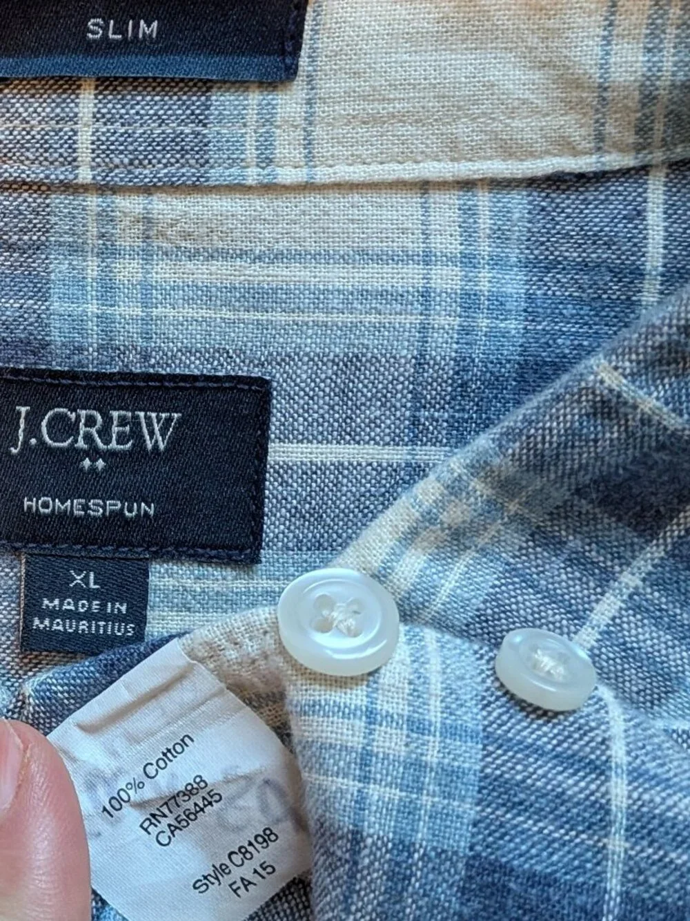 J. Crew Homespun Cotton Plaid Button-Down Shirt XL Blue White